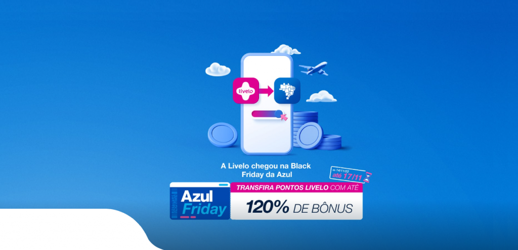 Transfira pontos Livelo para o TudoAzul com até 120% de bônus